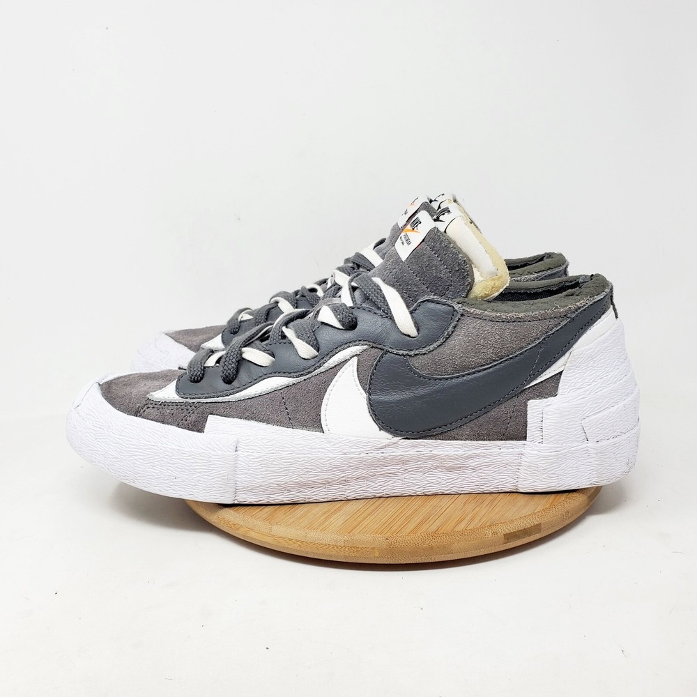 Nike Blazer Low Sacai Shoes Mens 11 Iron Grey White Lace Up Sneakers